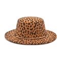 Cappello fedora classico con stampa leopardata, tesa larga e cinturino in metallo oro - M (56-58cm) / Cachi