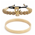 Herren Armband-Set mit Goldkrone und Armreif mit römischen Ziffern für Streetstyle - 2 Sets Gold