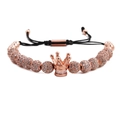 Roségoldenes Armband mit Zirkonia-Kugeln und Kronen-Anhänger mit schwarzer Kordel - Roségold