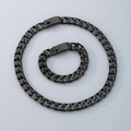Set collana e bracciale a catena cubana nera in acciaio al titanio per uomo - Bracciale 21cm / Nero
