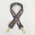 Ethnic style embroidered strap with colorful geometric patterns and gold metal clips - Ethnic Black / Gold Hooks