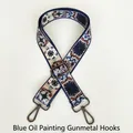 Detail of blue oil painting style jacquard bag strap with dark grey metal lobster clasps - Blue Oil Painting / Gunmetal Hooks