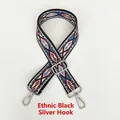 Detail of ethnic geometric embroidery on black bag strap with silver metal swivel hooks - Ethnic Black / Silver Hooks