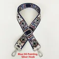 Adjustable wide replacement shoulder strap with blue floral pattern and silver hooks - Blue Oil Painting / Silver Hooks