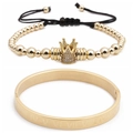 Gold Roman numeral bangle and beaded crown charm bracelet set for women - Set 2 / Gold Set