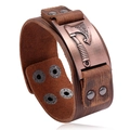 Brazalete ancho de cuero marrón con hacha vikinga y cierre de metal bronceado - Cobre rojo antiguo