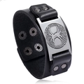 Retro Punk Lederarmband in Schwarz mit geprägtem Wikinger Lebensbaum Metallanhänger - Keltischer Knoten / Antiksilber