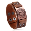 Nordic Viking tree of life leather bracelet with bronze Celtic knot and pentagram charm - Red-brown Leather Antique Copper Metal (Tree of Life Pentagram)
