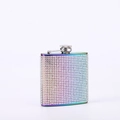 Detail of a rainbow gradient stainless steel flask with textured circular metallic bumps - 6oz / 304 Rainbow Full Rhinestone 180ml