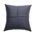 Luxe dark grey faux leather square cushion cover with stylish cross-stitch detail - Black Series Faux Leather Pillow Cover 09