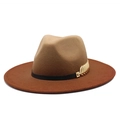 Two-tone wool fedora hat with gradient spray paint finish and gold leaf metal buckle - M(56-58cm) / Caramel color