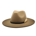 Khaki Wollfilzhut mit schwarzem Band und goldener Federverzierung auf weißem Grund - M(56-58cm) / Khaki