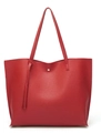 Large capacity red tote bag with lychee pattern leather and matching tassel detail - Red