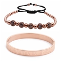Details von roségoldenem Armreif mit römischen Ziffern und schwarzem Perlenarmband - Set 2 Roségold Farbe