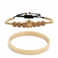 Set aus goldenem Armreif mit römischen Ziffern und Kronen-Perlenarmband - Set 2 Gold