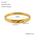 Bracciale rigido in acciaio inossidabile dorato con stelle e strass colorati - Stella Incisa con Pietra Rosa Verde (ZB1881G)