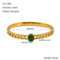 Bracciale placcato oro 18K stile cubano con intarsio smeraldo verde e diametro 60 mm - Pietra Preziosa Verde Ovale a Trama Catena Cubana (ZB1884G)