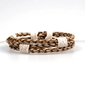 Handgefertigtes mehrlagiges Lederarmband für Herren in Braun und Gold mit Schiebeverschluss - Geflochtener Stil / Braun/Beige