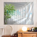 3D scenic tapestry showing modern corridor landscape with green plants on a wall - Style 35