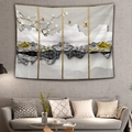 Pastoral landscape tapestry with golden mountains and white magnolia for living room decor - Style 33