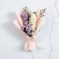 Detail of purple and white dried baby's breath bouquet with a happiness message tag - Purple/White Forget-Me-Not - Pink Wrap