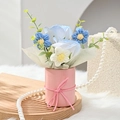 Artificial blue and white soap flower bouquet in a pink gift box with ribbon - Blue Rose Bucket (No Gift Bag)
