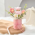 Detail of pink carnation soap flowers in a gift bucket on a rustic wooden base - Pink Carnation Bucket (No Gift Bag)