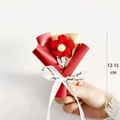 Handmade knitted red flower bouquet with Just for you ribbon and red gift packaging - Mini Red Flower (Red Gold Paper)