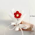 Miniature handmade knitted red flower bouquet with Just for you ribbon and 12-15cm size scale - Mini Red Flower (White Paper)