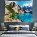 Arazzo da parete paesaggistico con maestose montagne innevate e scenario di lago - 150x130cm / Stile 2