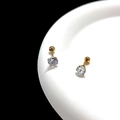 Detailed view of 14K gold-plated screw-back stud earrings with sparkling cubic zirconia - 6mm / Gold