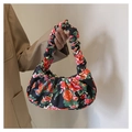 Bolso nube retro con estampado floral y asa fruncida, accesorio de moda casual - Floral Negro