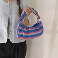 Rainbow gradient croissant bag with scrunchie handle and stylish crescent shape design - Wave Blue