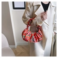 Floral red pleated cloud bag with scrunchie handle and vintage flower pattern print - Red Floral