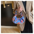 Blue floral cloud bag featuring elegant pleated design and artistic pattern for summer style - Blue Floral