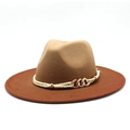 Two-tone wool fedora hat with gradient spray paint finish and braided chain band - M (56-58cm) / Caramel color