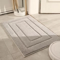 Thick grey plush bathroom mat with raised border on tile floor for home entrance - 40x60cm / Geometric Smoky Gray