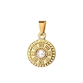 Close-up of a vintage golden sunburst pendant featuring a white pearl inlay and metal details - Pinch Bail Pearl Pendant