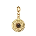 Macro detail of golden circular pendant with brown tiger eye stone and radial texture - Round Clasp Tiger Eye Pendant