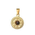 Detail of a vintage golden sunburst pendant with a center brown stone on white background - Pinch Bail Tiger Eye Pendant