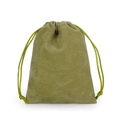 Detail view of grass green drawstring velvet pouch with soft suede texture and matching cord - 7*9cm / Withered Green