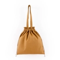 Detailed view of tan drawstring canvas bag with cotton rope closure and top handles - 34*37cm / Light Coffee