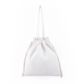 Close-up of a white cotton canvas drawstring bag with a minimalist knotted rope design - 34*37cm / White