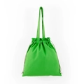Close-up of green canvas drawstring bag with beige cotton ropes and long shoulder straps - 34*37cm / Autumn Green