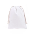 Blank white cotton drawstring bag with dual braided cords on white background - White Poly-Cotton