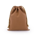 Minimalist brown cotton linen drawstring storage bag with woven rope closure - Coffee Cotton