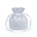 Detail of light blue velvet drawstring jewelry bag with soft texture and silk ribbons - Diameter 10*13cm / Azure