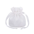 Detailed view of white velvet drawstring gift bag with elegant satin ribbon closure - Diameter 10*13cm / White