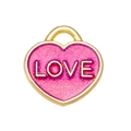 Roze hartvormige hanger met LOVE-letters en goudkleurige rand voor DIY-sieraden - Paars