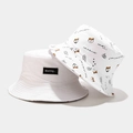 Cappelli a secchiello bianchi in cotone con etichetta 'Waiting' e stampa Shiba Inu - Bianco